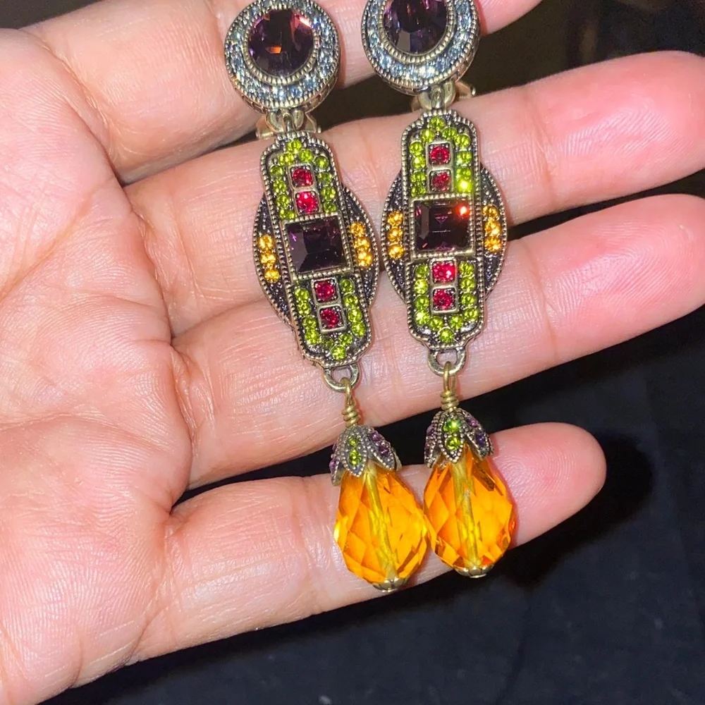 Heidi Daus Elegant Gold and Red Drop Earrings - Picture 7 of 7